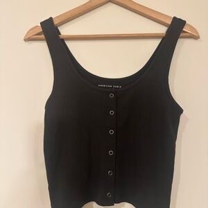 American Eagle Outfitters Black Tank Top button‎ front NWOT ribbed